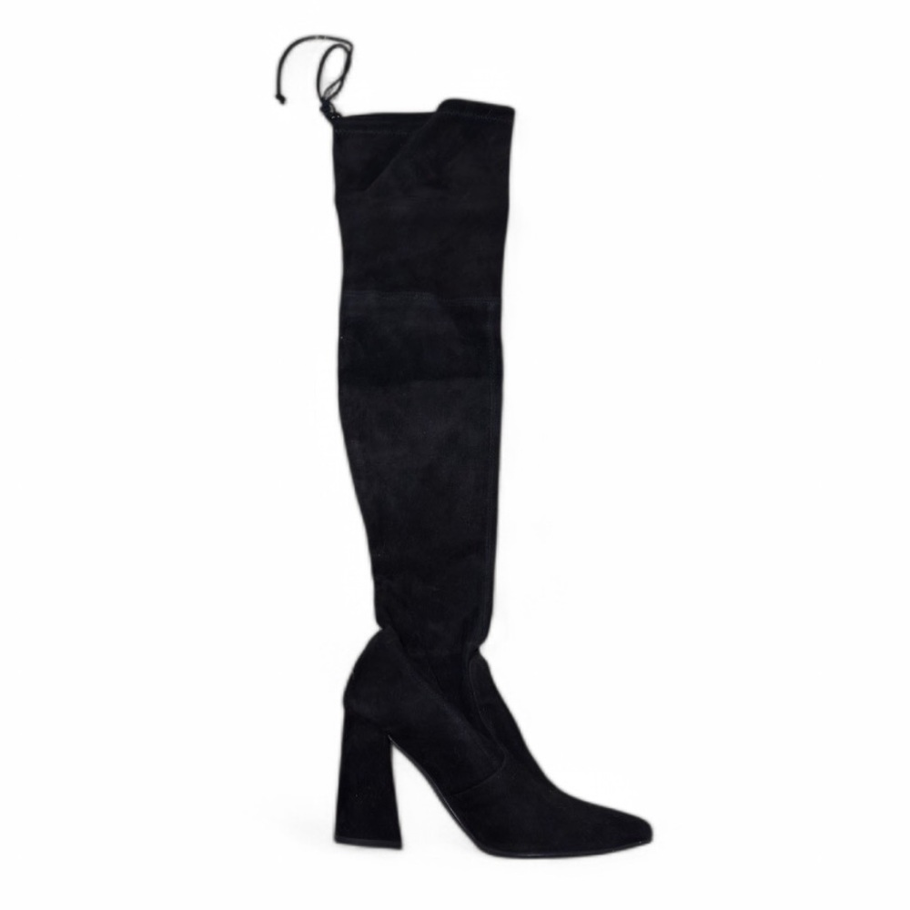 Women's Black Suede Over-the-Knee Boots with Block Heel